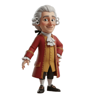 Mozart como personaje ilustrado del pool de célebres de Cuentoslandia