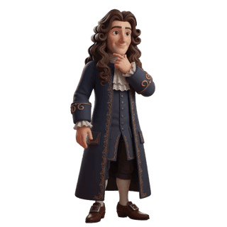 Isaac Newton como personaje ilustrado del pool de célebres de Cuentoslandia