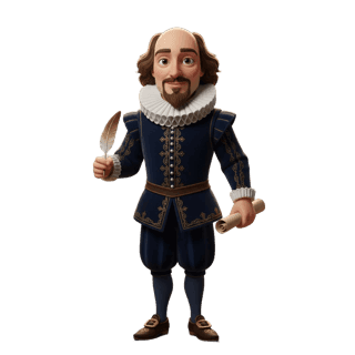 Shakespeare como personaje ilustrado del pool de célebres de Cuentoslandia