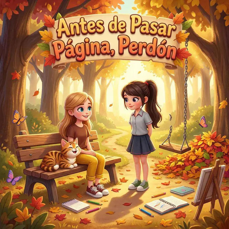 Clara y Sofía de niñas en el patio del colegio con Nico, el gato atigrado que las presentó