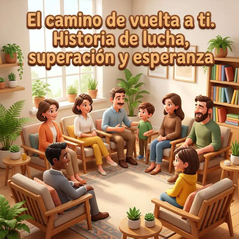 Un grupo de personas sentadas en círculo en una sala luminosa llena de plantas, hablando entre ellas