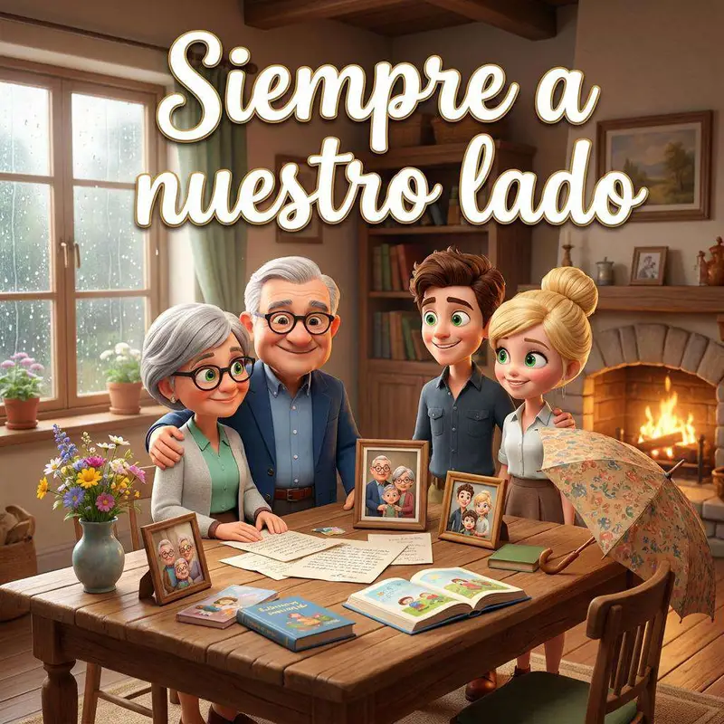 Javier y Carmen con Daniel y Lucía en el salón de casa, alrededor de la mesa de los domingos