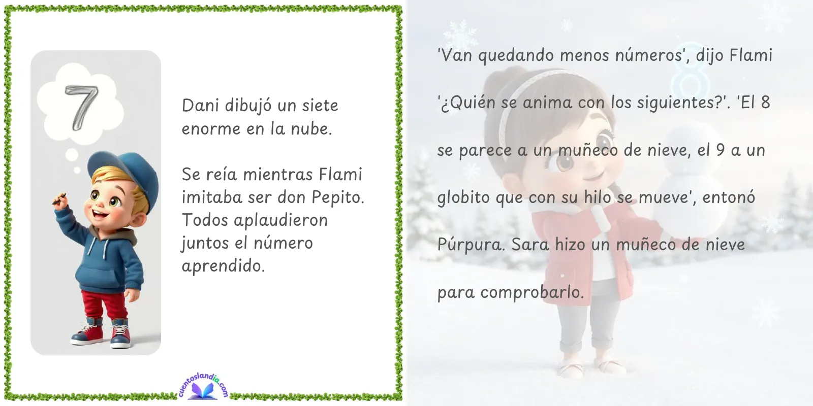 Doble página de «Viaje al Mundo de los Números: Dani y Sara en Numerolandia»
