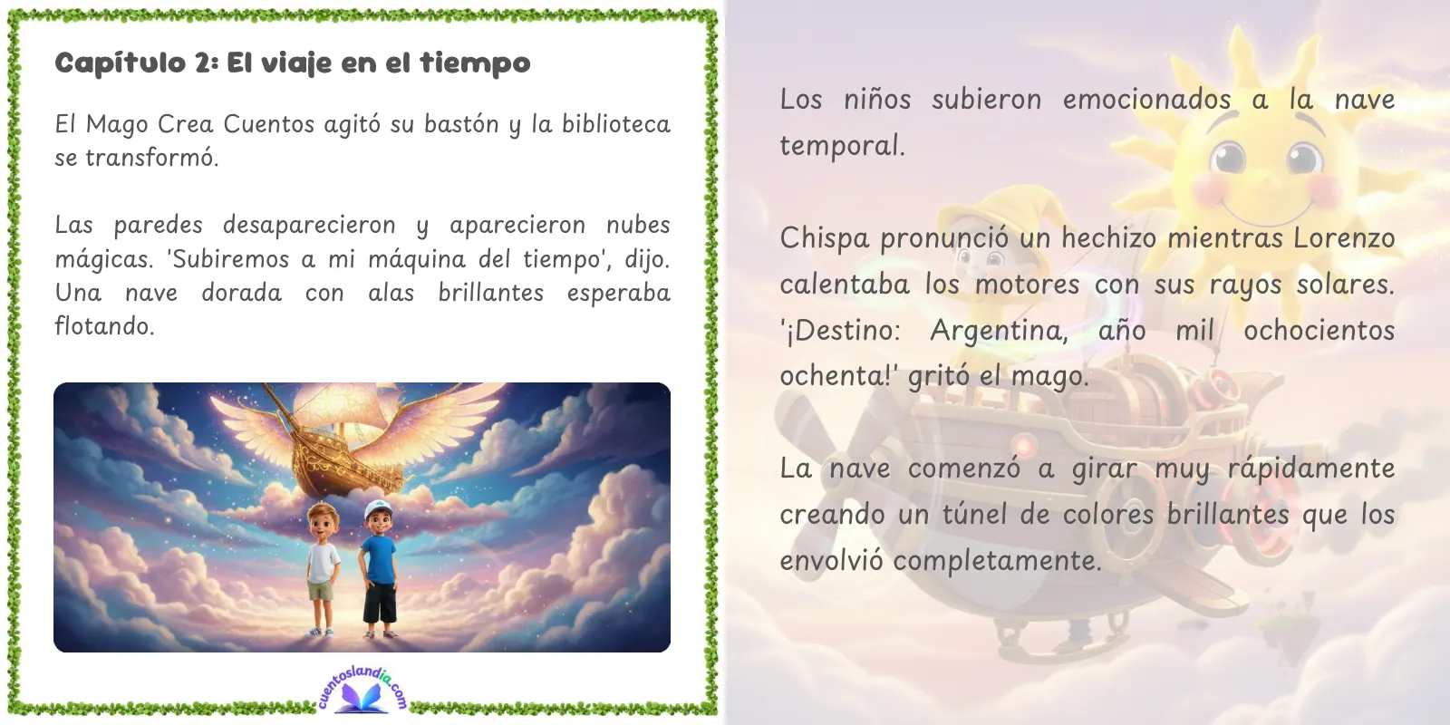Doble página de «Historia Mágica de Cuentoslandia a Argentina»