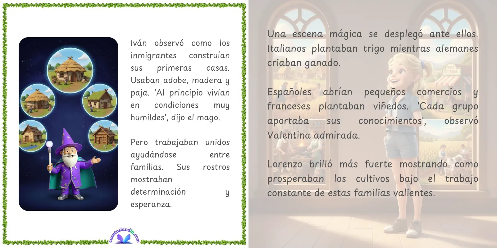 Doble página de «Historia Mágica de Cuentoslandia a Argentina»