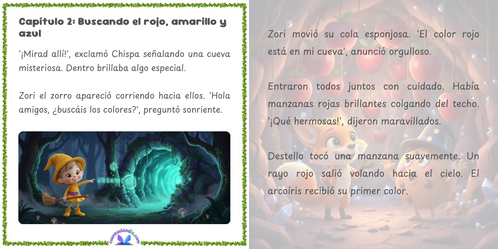 Doble página de «Cuentoslandia: la aventura del arcoíris perdido»