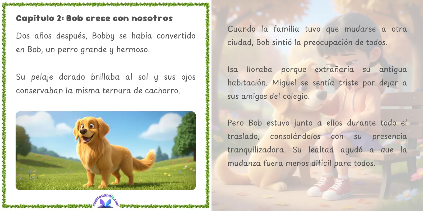 Doble página de «Las Aventuras de Bob: Historia de un Perro Feliz»