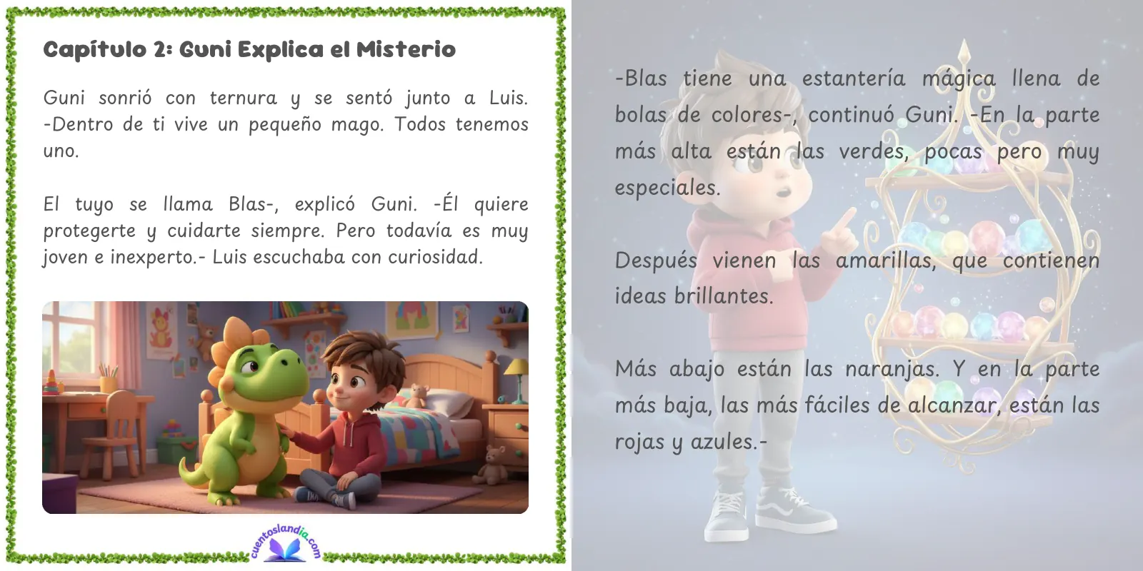 Doble página de «Luis y las Bolas de Colores: Aprendiendo a Sentir»