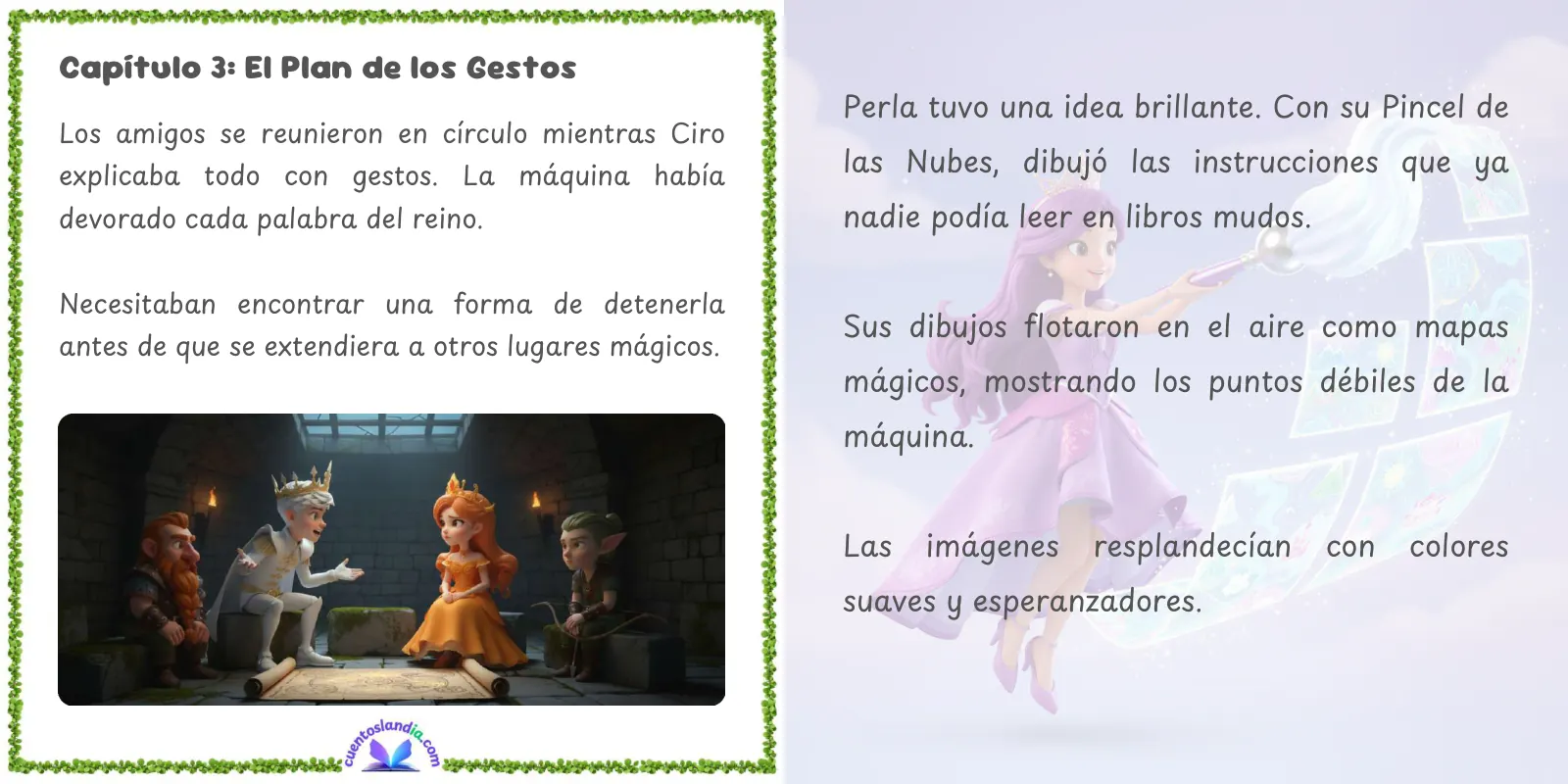 Doble página de «Princesas de Cuentoslandia: El Misterio de las Palabras Perdidas»