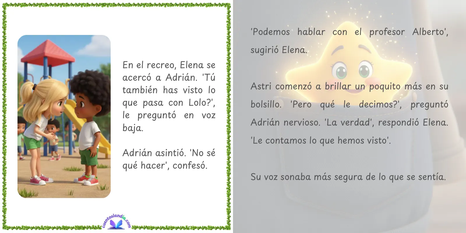 Doble página de «El Valor de Ayudar: Un Brillo Contra el Bullying»