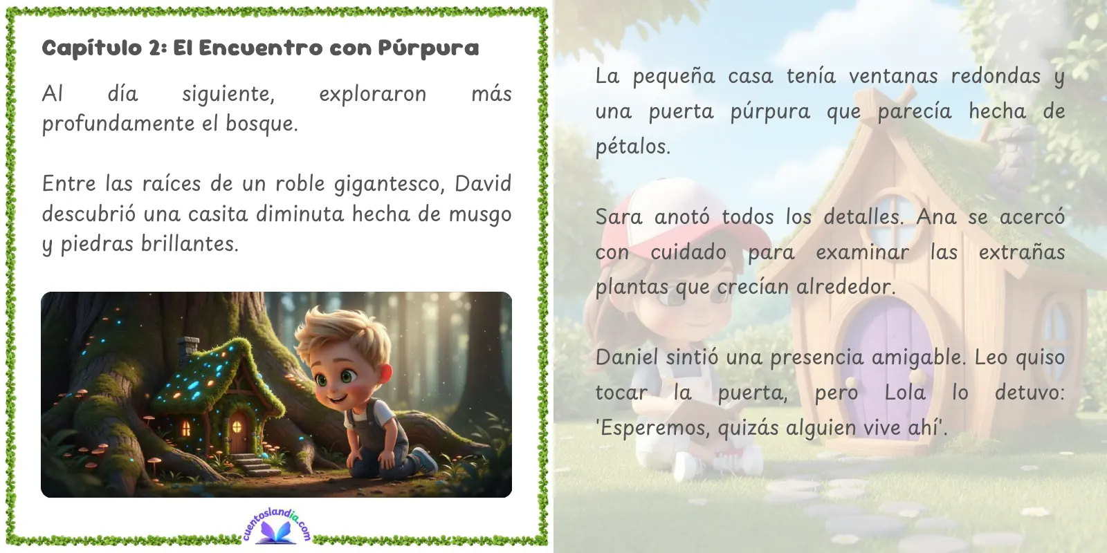Doble página de «Los Guardianes de Vira: Púrpura y el Árbol de las 7 Raíces»