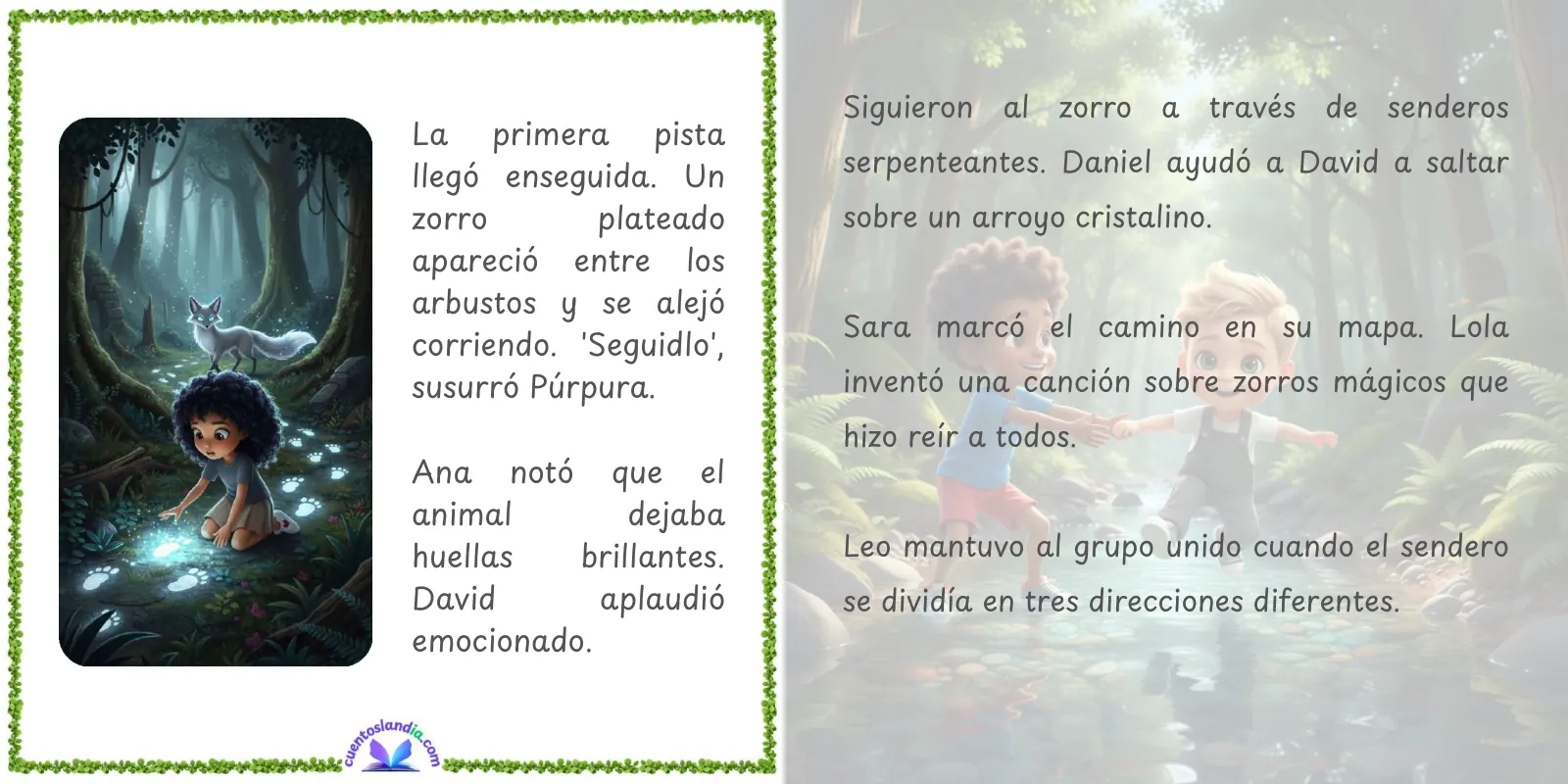 Doble página de «Los Guardianes de Vira: Púrpura y el Árbol de las 7 Raíces»