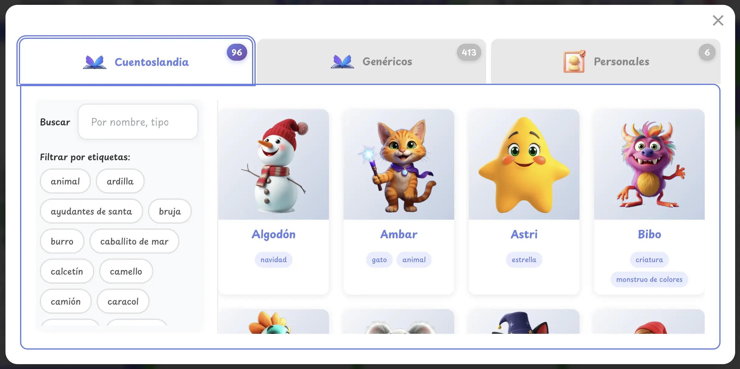 Foto proceso generacion cuento ejemplos personajes Cuentoslandia