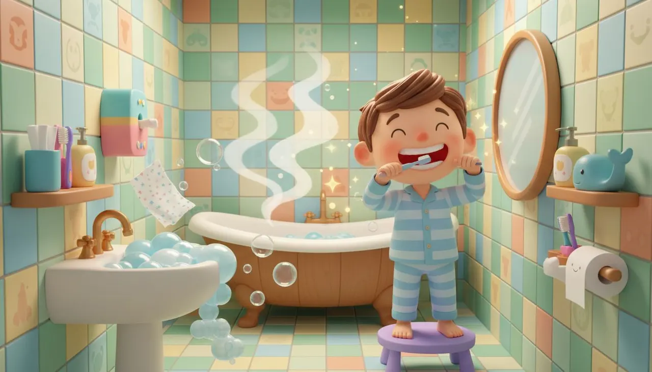 Niños aprendiendo a lavarse las manos con jabón y burbujas, parte de los hábitos de higiene infantil