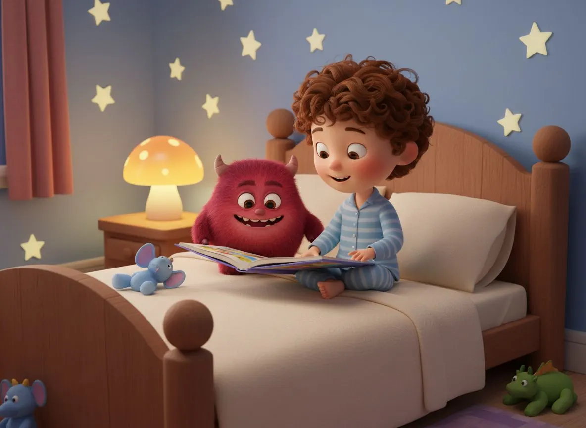 Niño protagonista de un cuento personalizado haciéndose amigo de su emoción del enfado