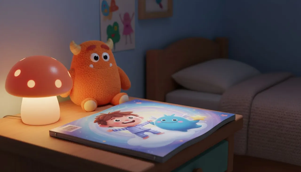 Cuento personalizado para controlar el enfado, impreso sobre la mesilla de noche del niño