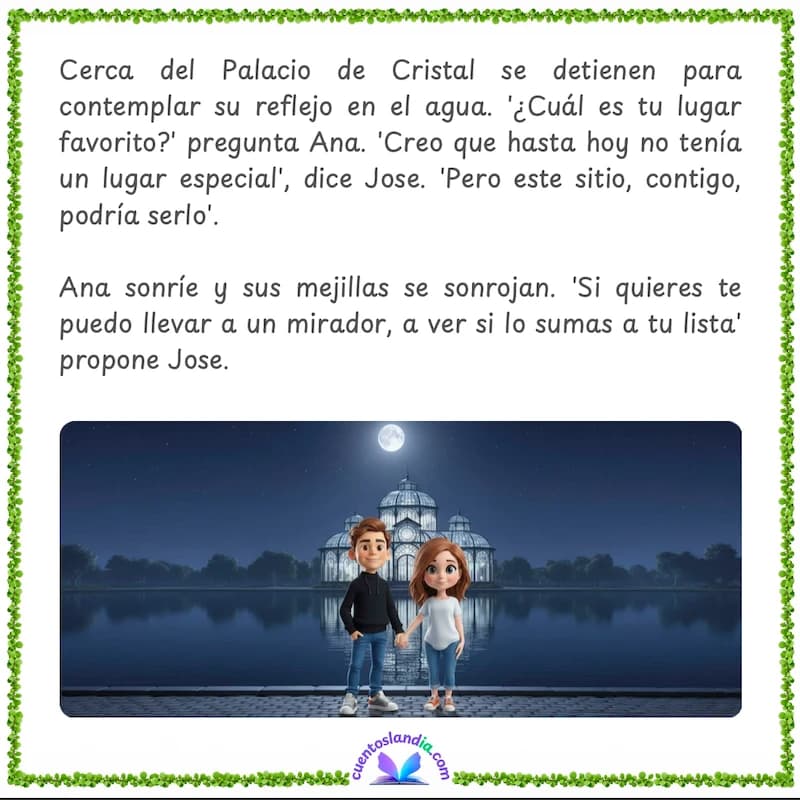 Ejemplo de página del cuento personalizado de la historia de amor de José y Ana en San Isidro, Madrid