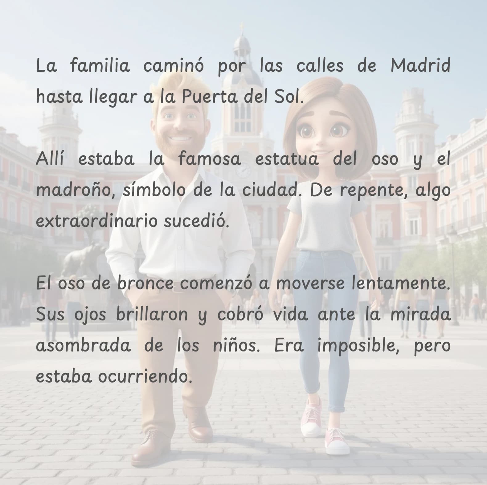 Ilustración del cuento personalizado de San Isidro reproduciendo la escena familiar