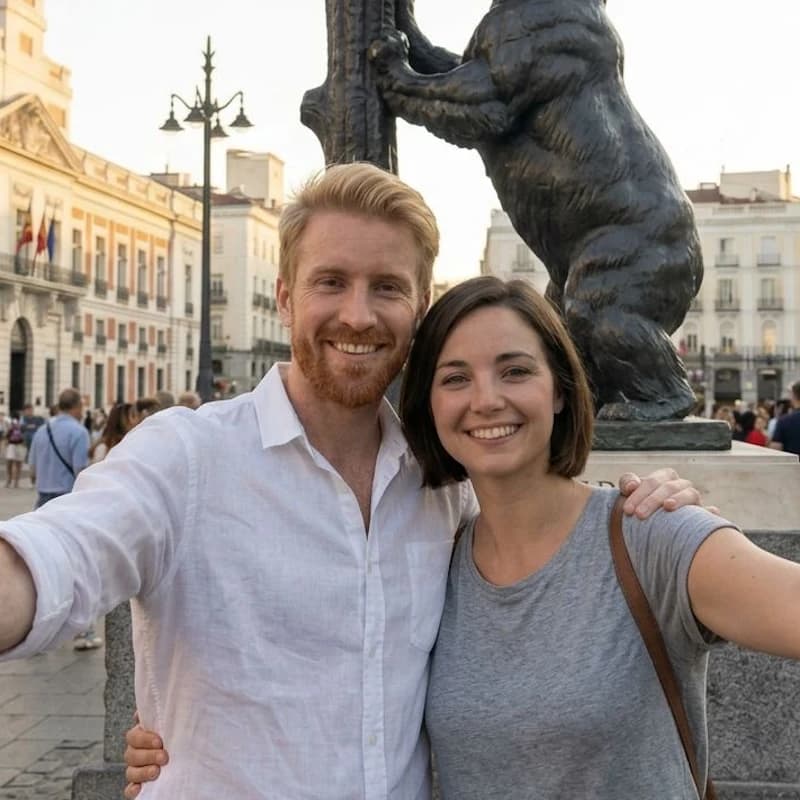 Foto real de la familia celebrando San Isidro en Madrid para crear un cuento personalizado