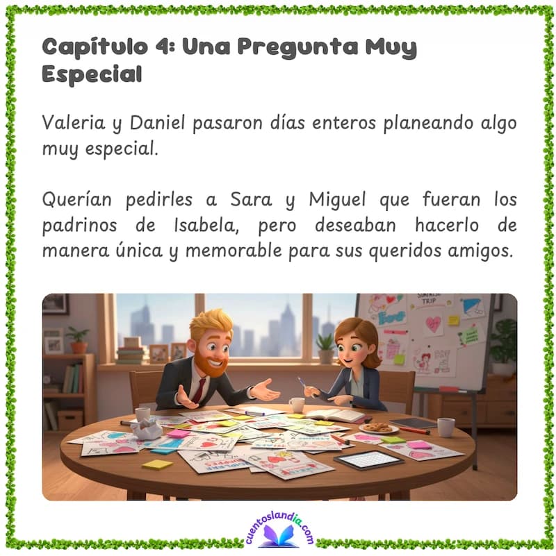 Ejemplo de página del cuento personalizado de bautizo mostrando a Valeria y Sara en su primer encuentro en el instituto de San Sebastián