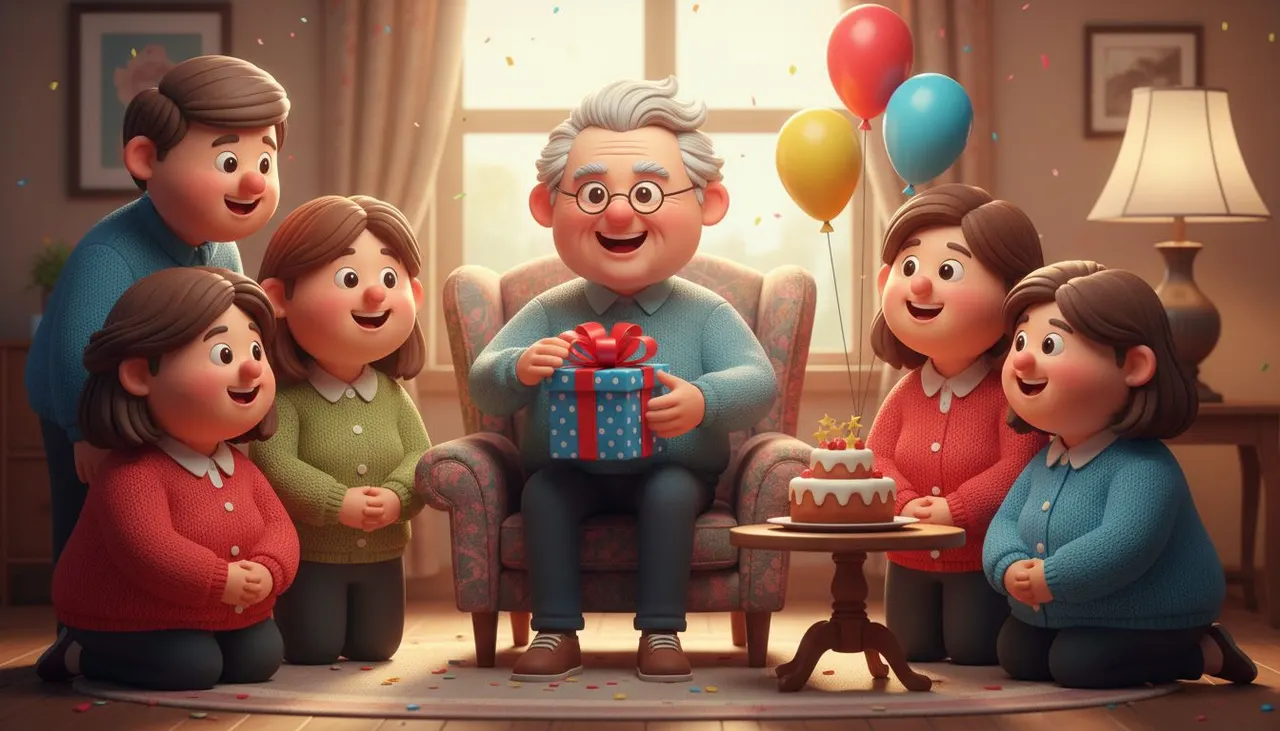 Persona jubilada emocionada abriendo un regalo personalizado de jubilación rodeada de compañeros
