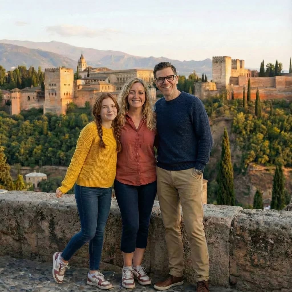 La familia en Granada - Javi, Carol, Carmen y la pequeña Caro