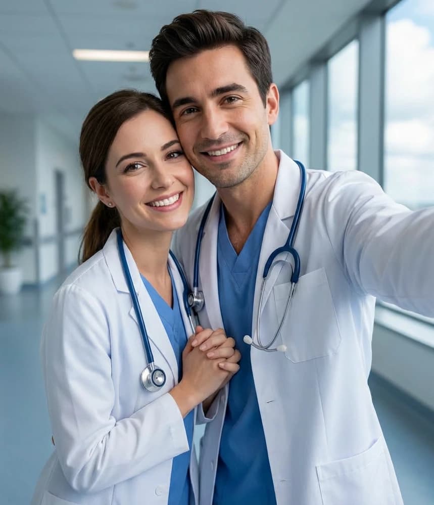 Foto real de la pareja de médicos