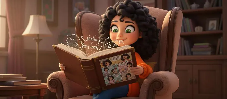 Una mujer sostiene entre las manos un libro encuadernado y lo abre despacio, emocionada