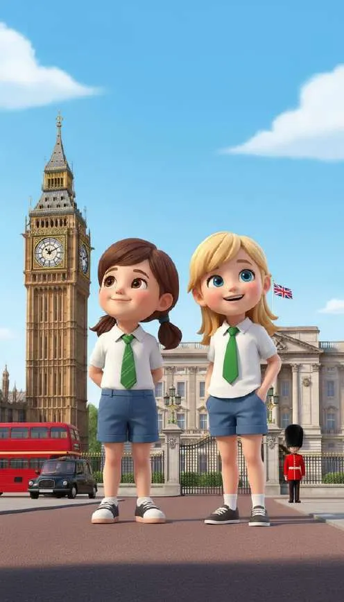Marina y Lucía, de uniforme, posan ante el Big Ben y un autobús rojo en Londres
