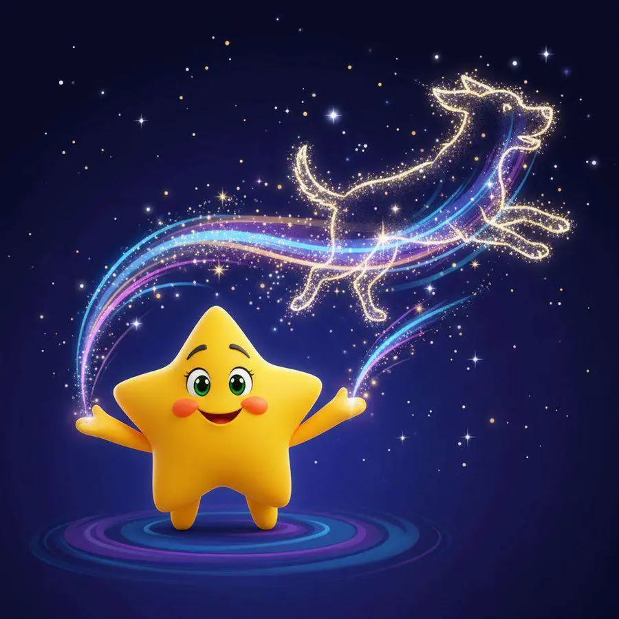 La estrellita Astri dibuja con su luz la silueta de un perro corriendo entre las estrellas
