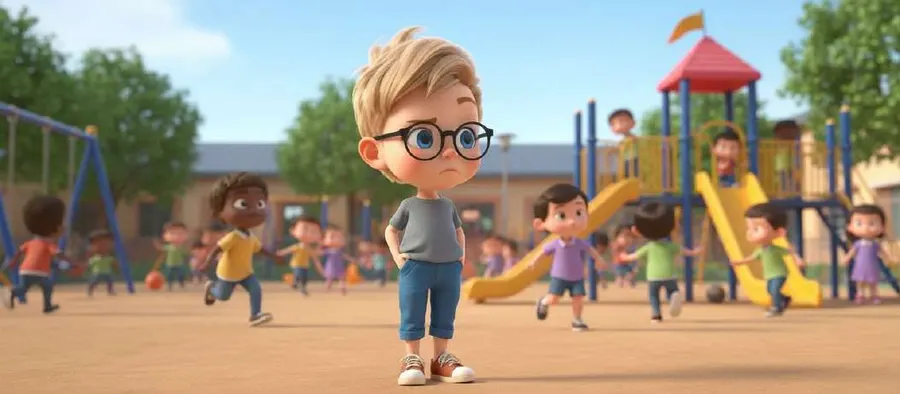 Juan se queda quieto en medio del patio del colegio mientras el resto de niños corre y juega a su alrededor