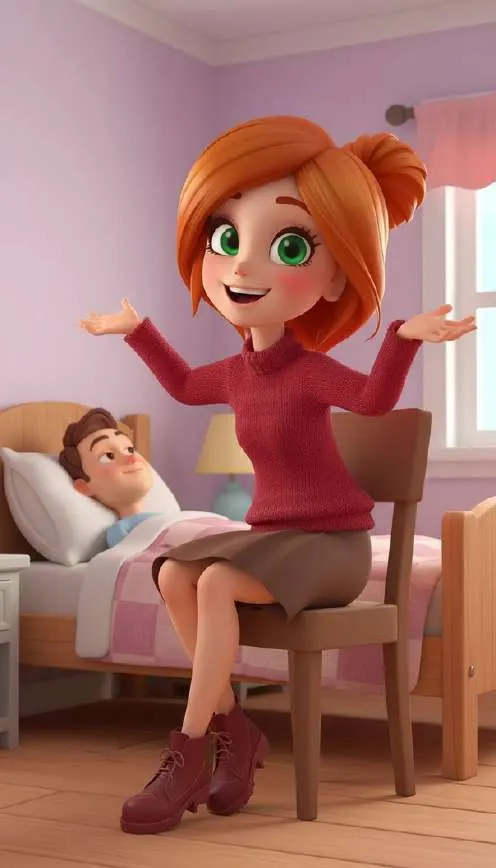 Paula, sentada en una silla junto a la cama, gesticula y hace reír a Álvaro, que está acostado y convaleciente