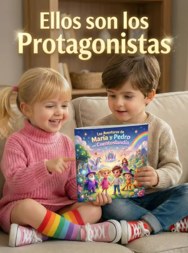 Niños leyendo felices su cuento personalizado