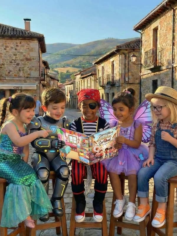 Ninos disfrazados en cuento personalizado de carnaval