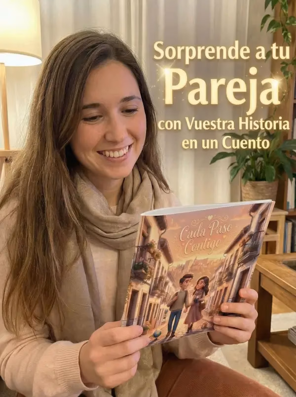 Pareja feliz recibiendo cuento personalizado como regalo especial