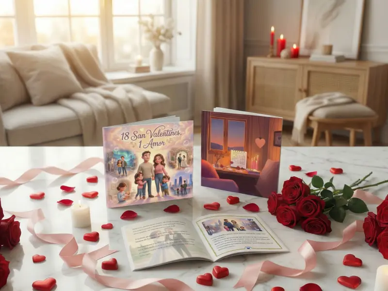 Cuento personalizado en mesa de mármol como regalo romántico