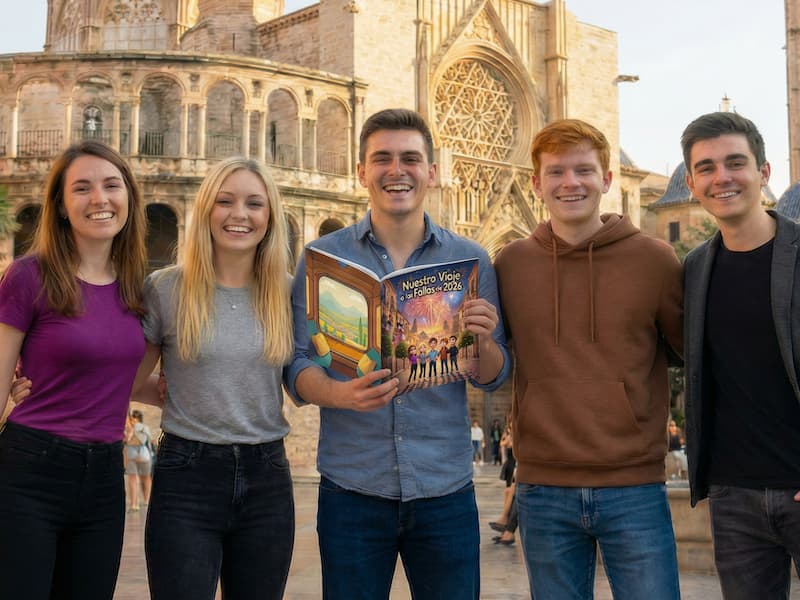 Familia disfrutando de fiestas regionales en cuento personalizado