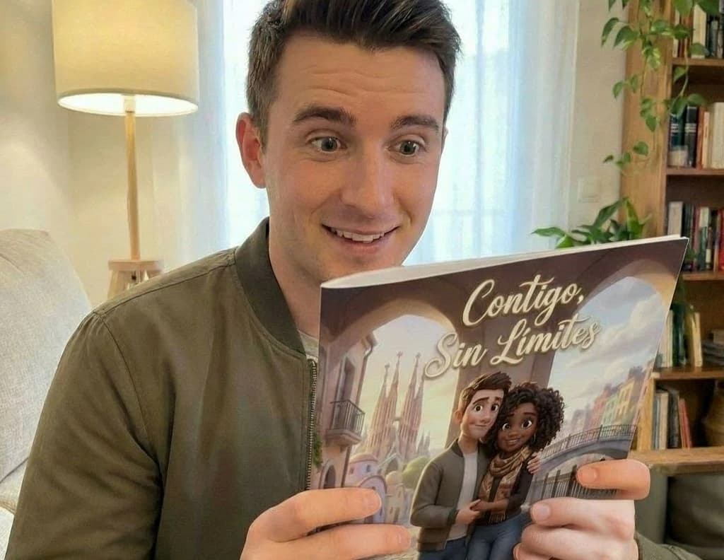 Novio sorprendido por regalo de cuento personalizado