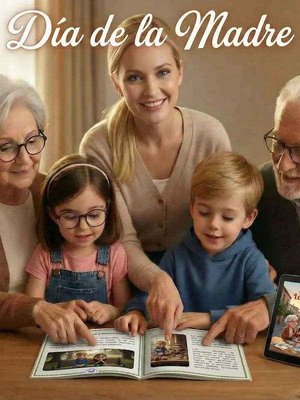 Ilustración de cuento personalizado de madre e hijo
