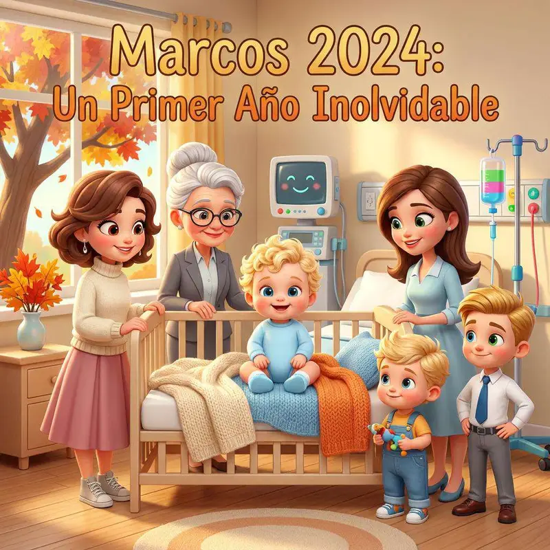 La familia rodea la cuna del hospital donde está el recién nacido: la madre, la abuela, la tía y el padre, todos sonriendo
