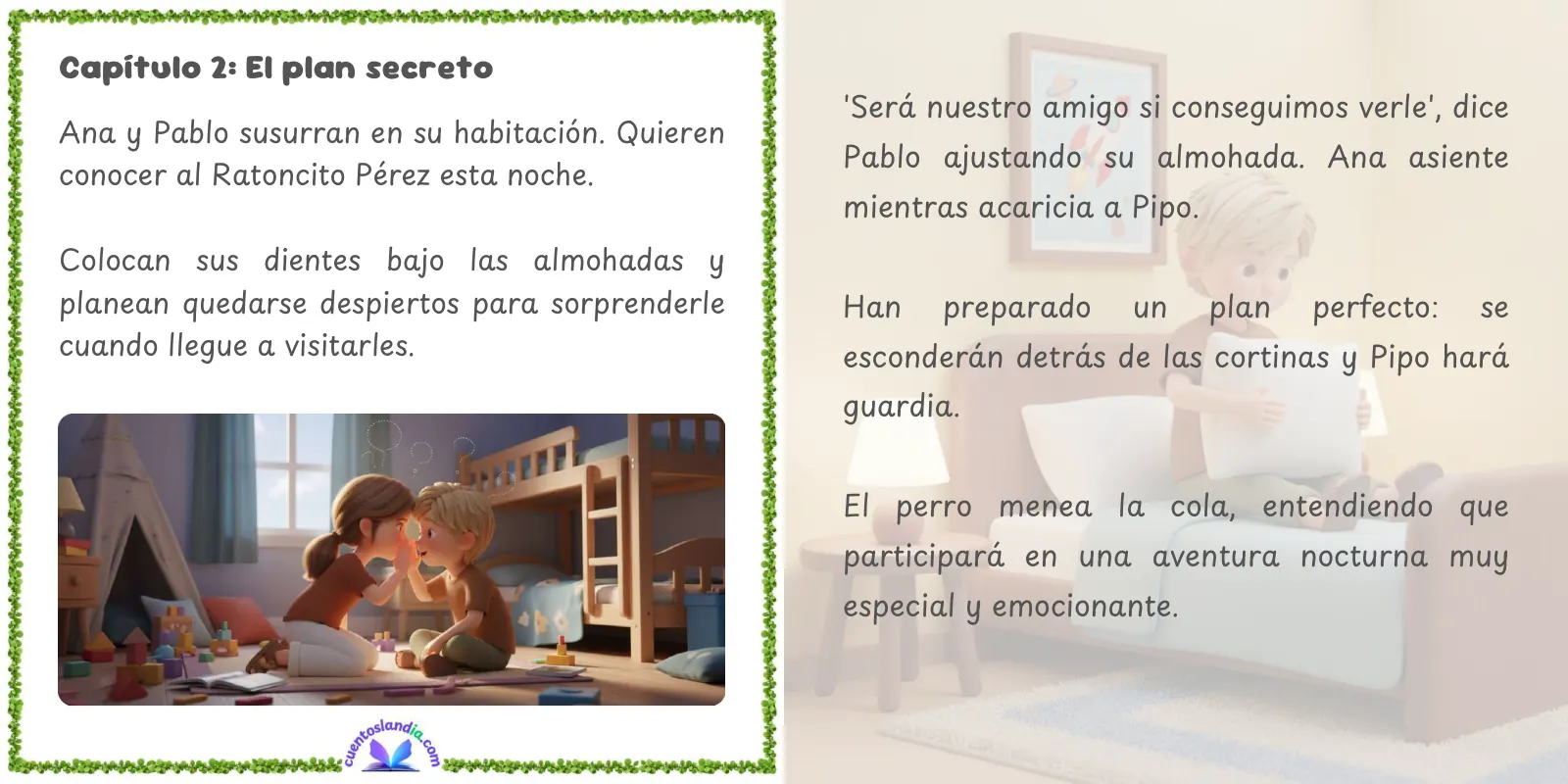 Doble página de «Ana, Pablo y el Secreto del Ratoncito Pérez»