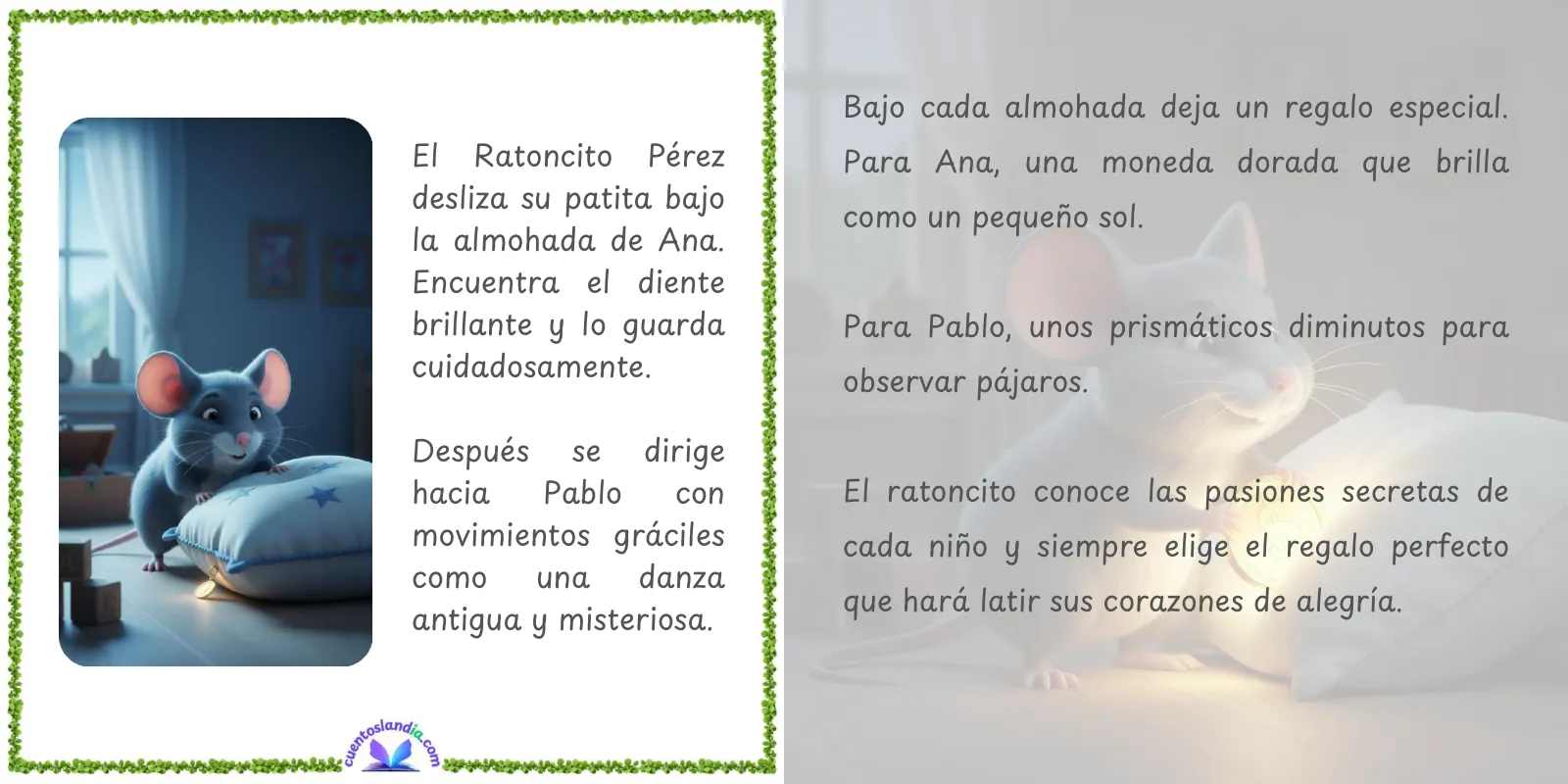 Doble página de «Ana, Pablo y el Secreto del Ratoncito Pérez»