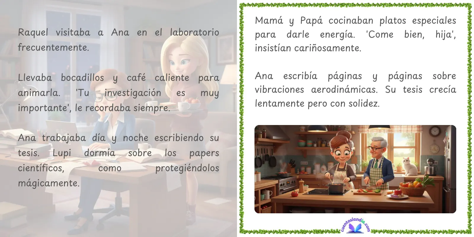 Doble página de «Ana y su Viaje hacia el Doctorado en Física»