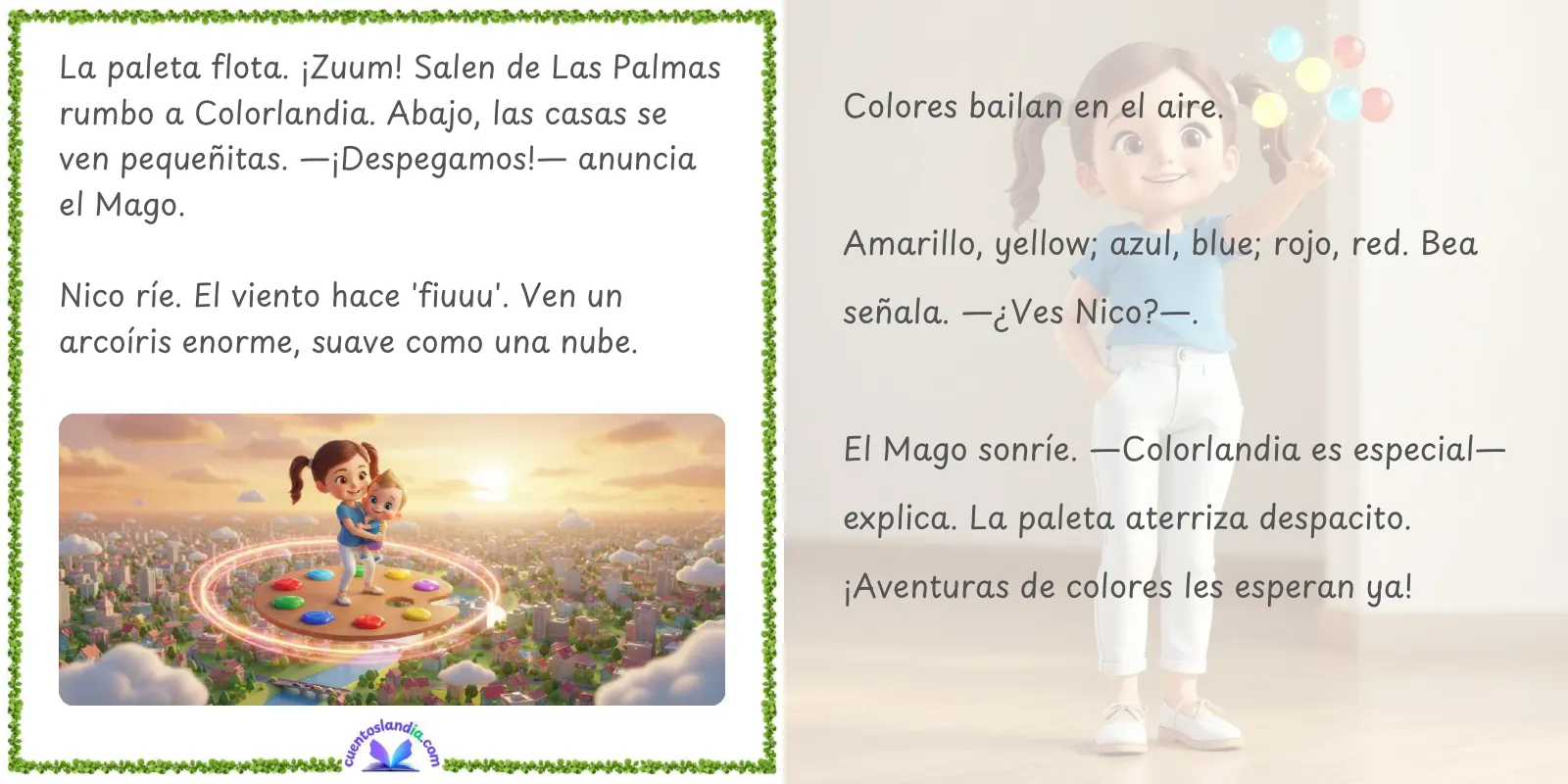 Doble página de «Viaje al Mundo de los Colores: Colorlandia»