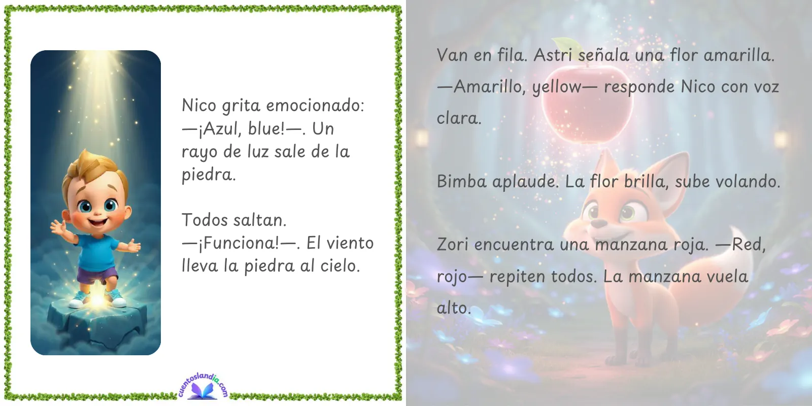 Doble página de «Viaje al Mundo de los Colores: Colorlandia»