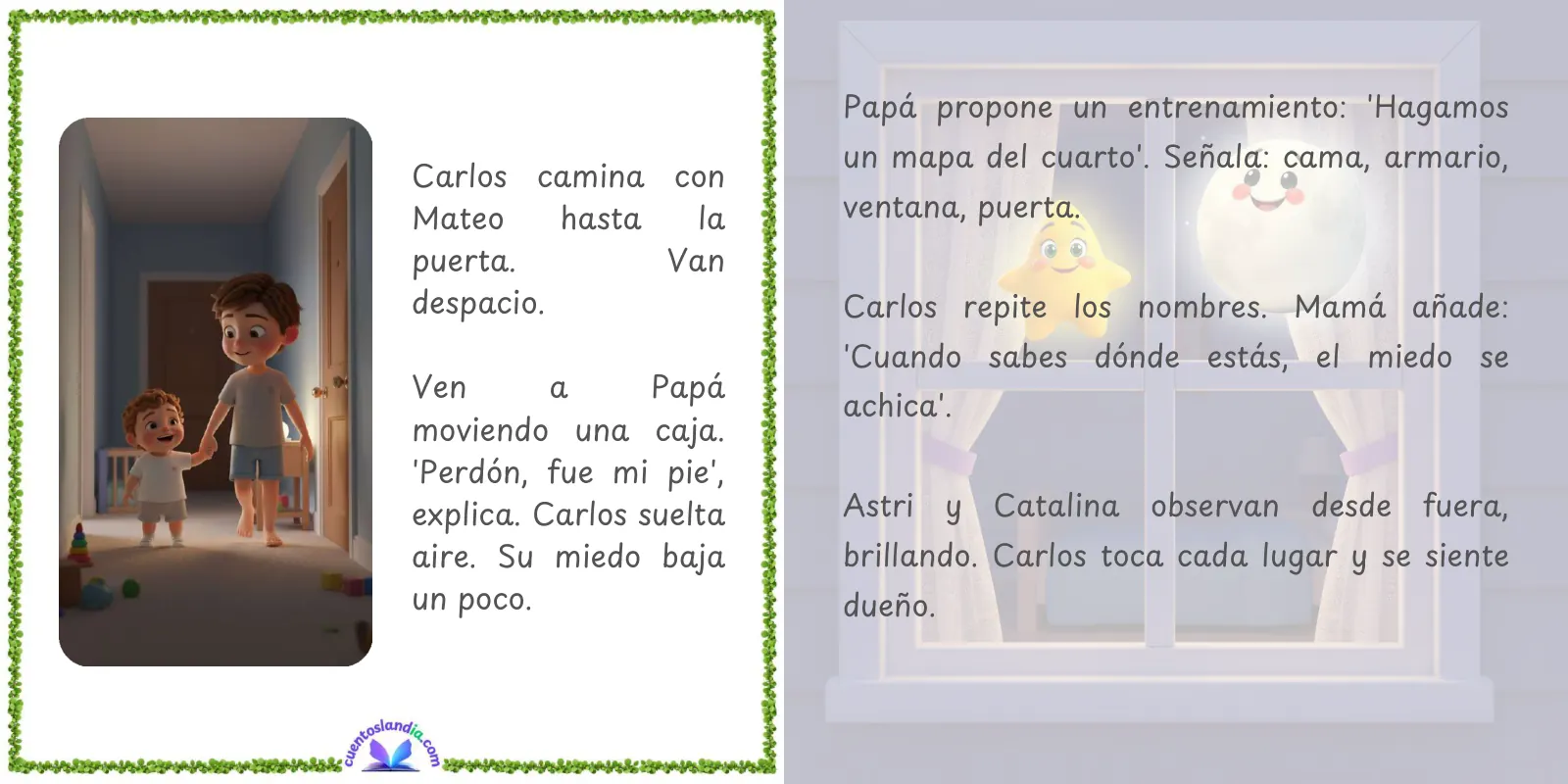 Doble página de «Carlos y su Aventura para Dormir Solo»