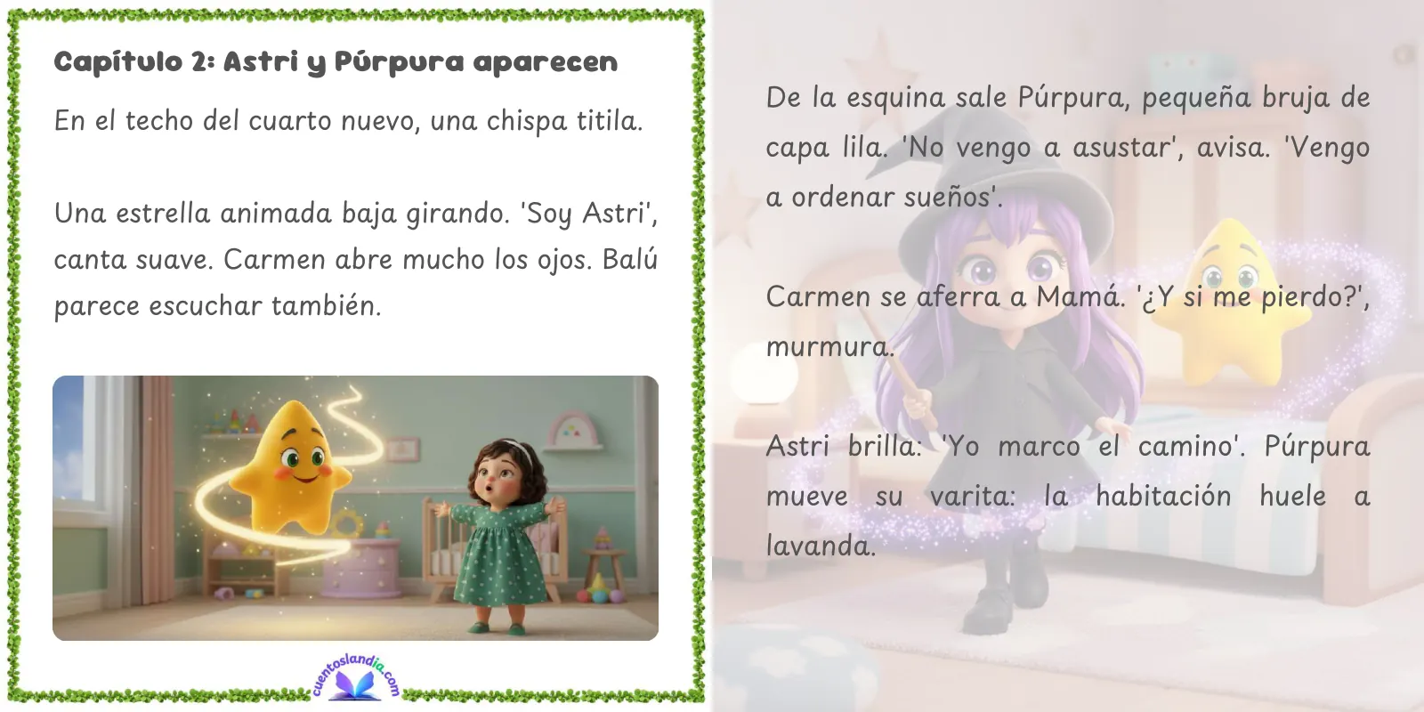 Doble página de «La Magia de Dormir en tu Cuarto: Carmen Cambia de Habitación»