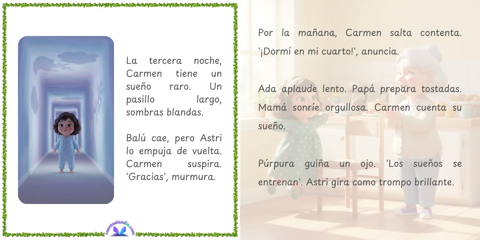 Doble página de «La Magia de Dormir en tu Cuarto: Carmen Cambia de Habitación»