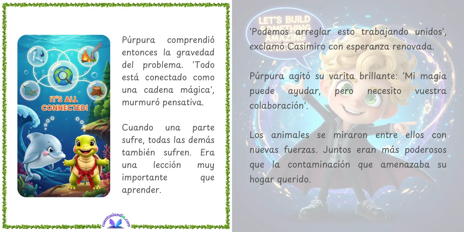 Doble página de «Casimiro y Púrpura Salvan el Planeta»