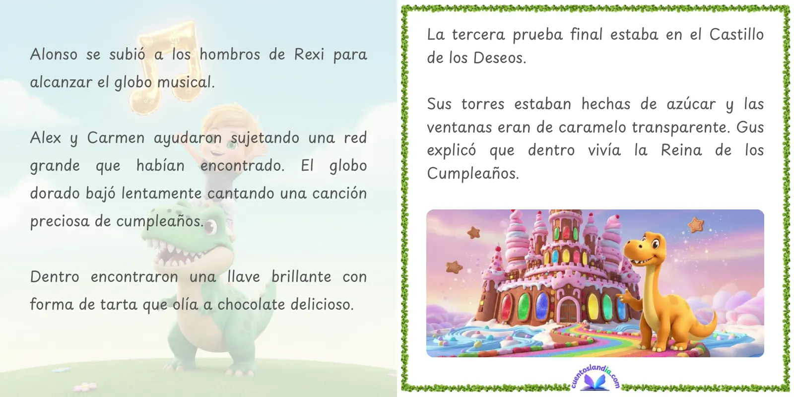 Doble página de «Cumpleaños de aventuras en Birthdayland»